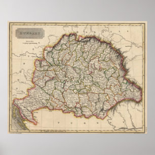 Poster Carte vintage de la Hongrie (1817)