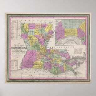 Poster Carte vintage de la Louisiane (1853)