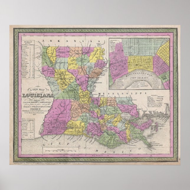 Poster Carte vintage de la Louisiane (1853) (Devant)