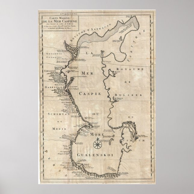 Poster Carte vintage de la mer Caspienne (1730) (Devant)