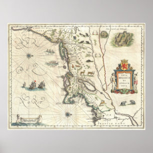 Poster Carte vintage de la Nouvelle-Angleterre (1635)