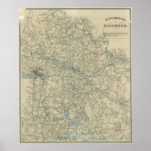 Poster Carte vintage de la région de Richmond Virginia (1