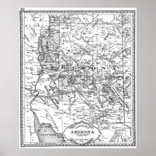 Poster Carte vintage de l'Arizona (1881) BW