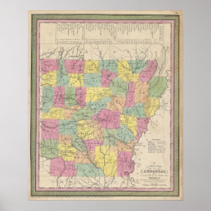 Poster Carte vintage de l'Arkansas (1853)