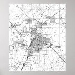 Poster Carte vintage de Las Vegas Nevada (1952) BW