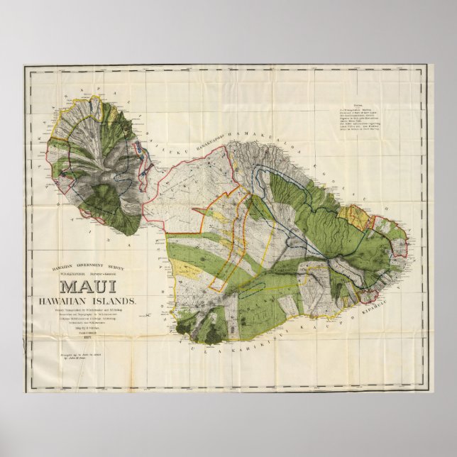 Poster Carte vintage de l'île de Maui (1906) (Devant)