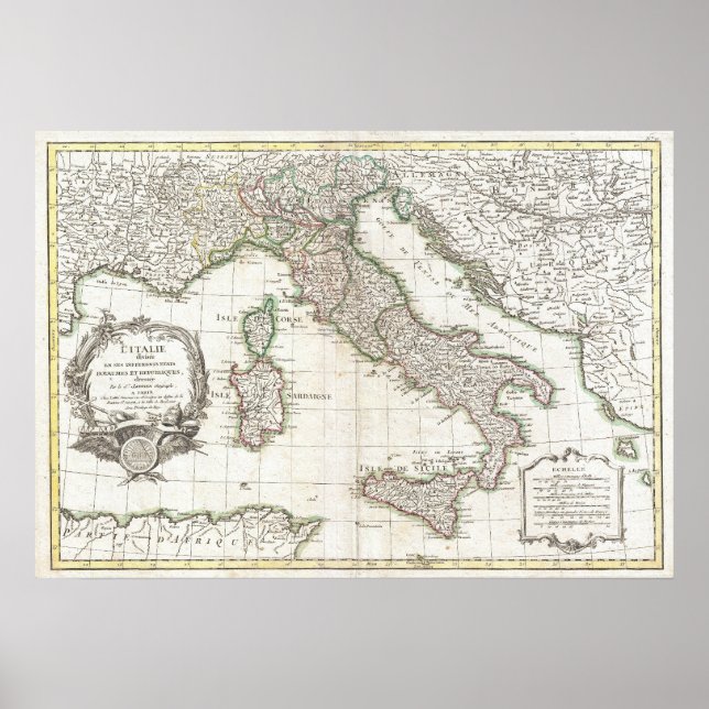 Poster Carte vintage de l'Italie (1770) (Devant)
