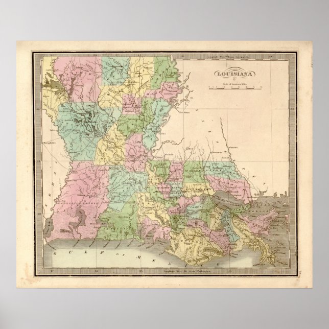 Poster Carte vintage de Louisiane (Devant)