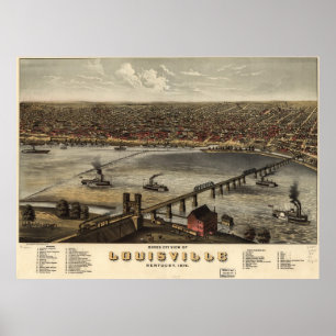Poster Carte vintage de Louisville (1876)
