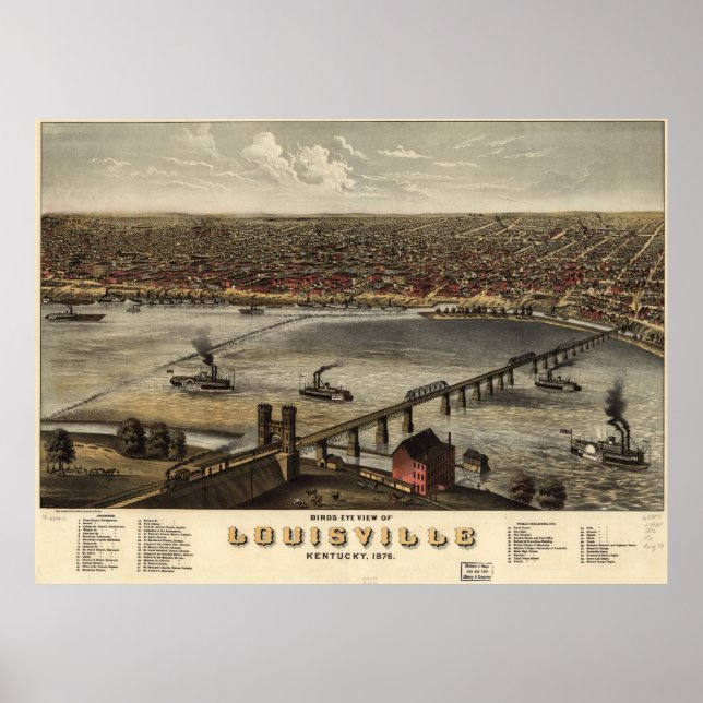 Poster Carte vintage de Louisville (1876) (Devant)