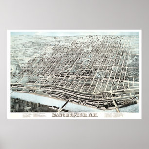 Poster Carte vintage de Manchester, NH de 1876