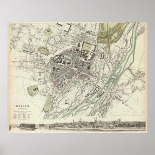 Poster Carte vintage de Munich Allemagne (1832)