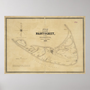Poster Carte vintage de Nantucket (1838)
