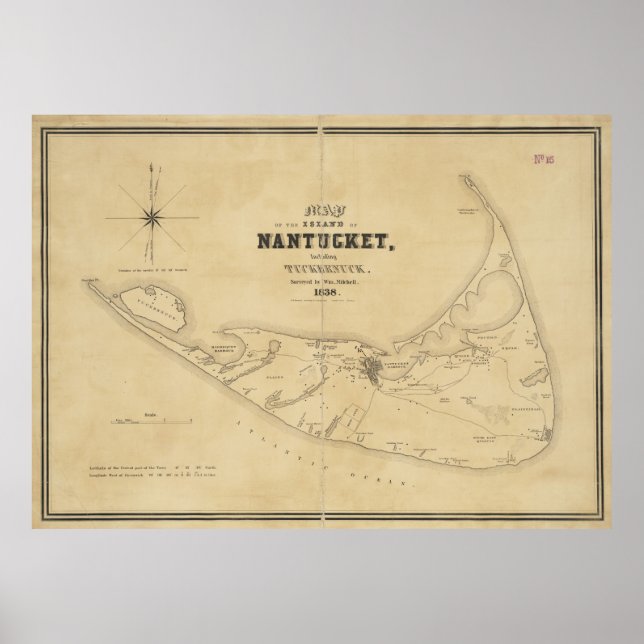 Poster Carte vintage de Nantucket (1838) (Devant)