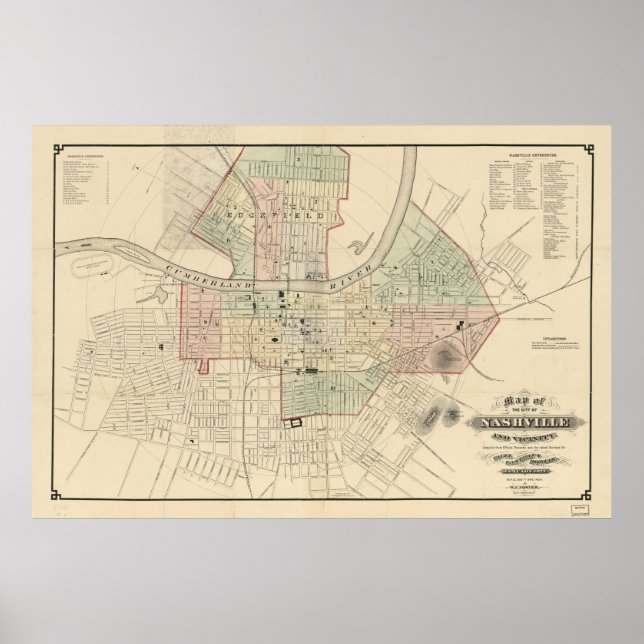 Poster Carte vintage de Nashville Tennessee (1877) (Devant)
