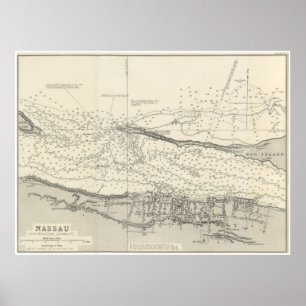 Poster Carte vintage de Nassau Bahamas (1884)