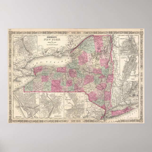 Poster Carte vintage de New York (1864) (Devant)
