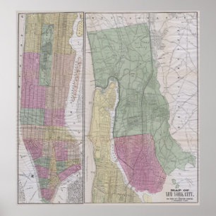 Poster Carte vintage de New York City (1863)