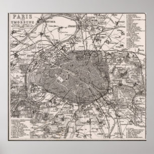 Poster Carte vintage de Paris France (1873)