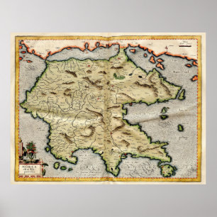 Poster Carte vintage de Péloponnèse (1596)