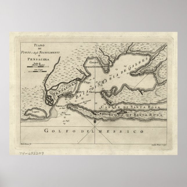 Poster Carte vintage de Pensacola Floride (1763) (Devant)