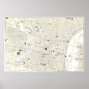 Poster Carte vintage de Philadelphie (1885)