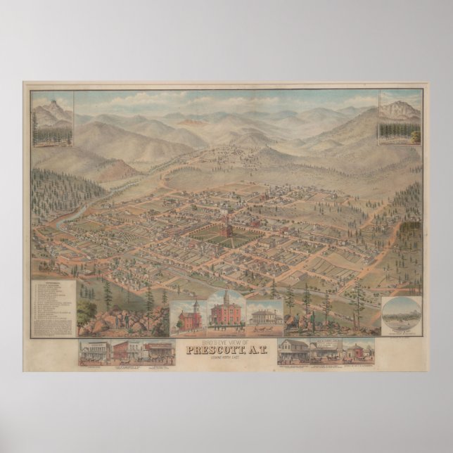 Poster Carte vintage de Prescott Arizona (1885) (Devant)