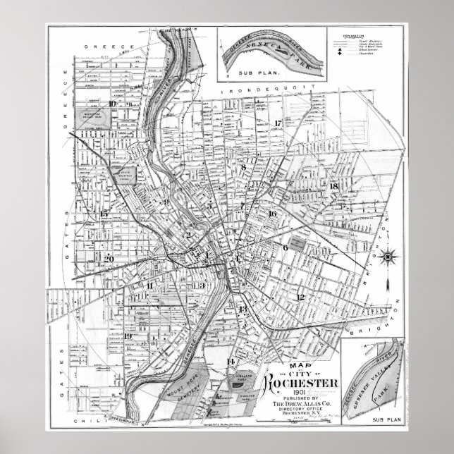 Poster Carte vintage de Rochester NY (1901) BW (Devant)