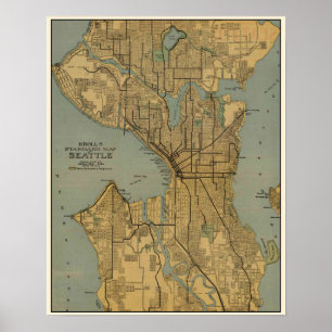 Poster Carte vintage de Seattle Washington