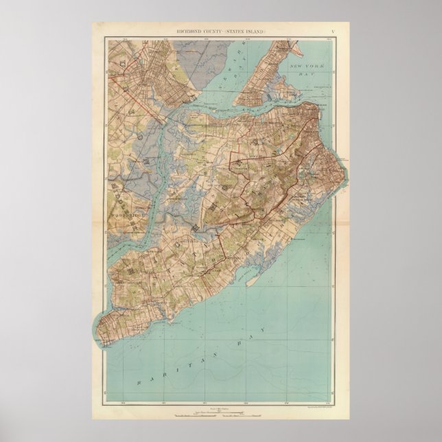 Poster Carte vintage de Staten Island (1891) (Devant)