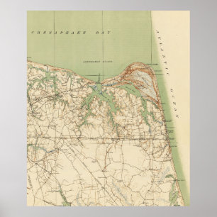 Poster Carte vintage de Virginia Beach et de cap Henry