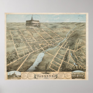 Poster Carte vintage de Waukesha Wisconsin (1874)