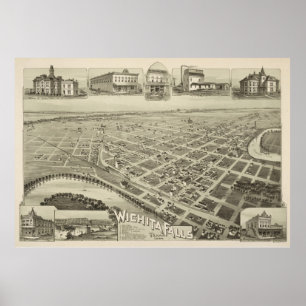 Poster Carte vintage de Wichita Falls TX (1890)
