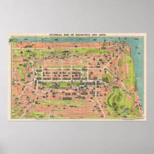 Poster Carte vintage d'Edimbourg Ecosse (1935)