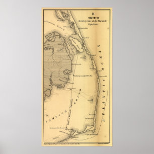 Poster Carte vintage des banques externes (1862)