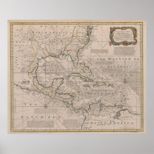 Poster Carte vintage des Caraïbes (1720)