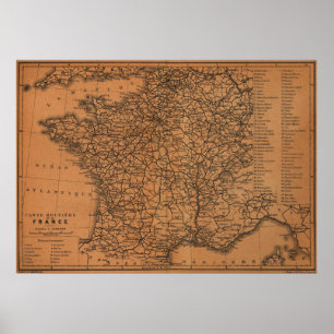 Poster Carte vintage des chemins de fer en France (1914)