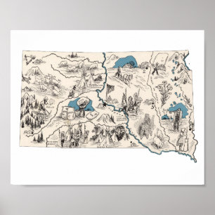 Poster Carte vintage d'image du Dakota du Sud