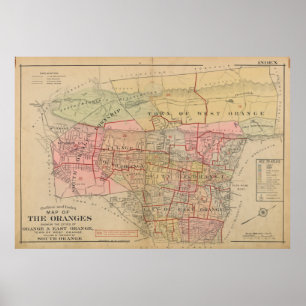 Poster Carte vintage d'Orange NJ (1911)