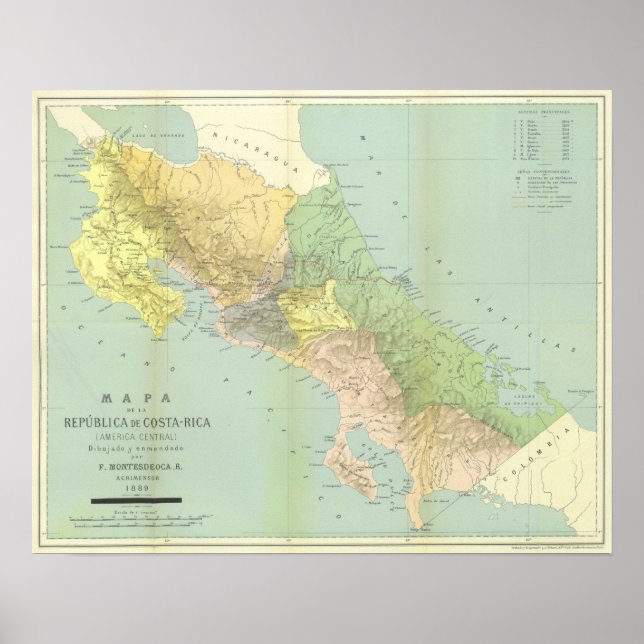 Poster Carte vintage du Costa Rica (Devant)