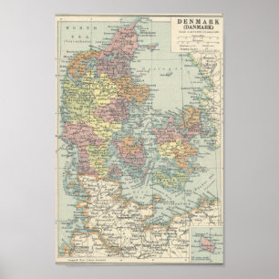 Poster Carte vintage Du Danemark
