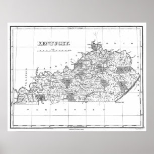 Poster Carte vintage du Kentucky (1827) BW