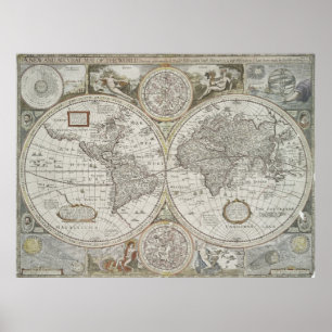 Poster Carte vintage du monde (1651)