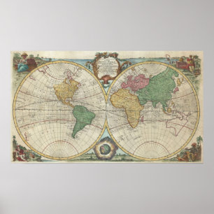 Poster Carte vintage du monde (1744)