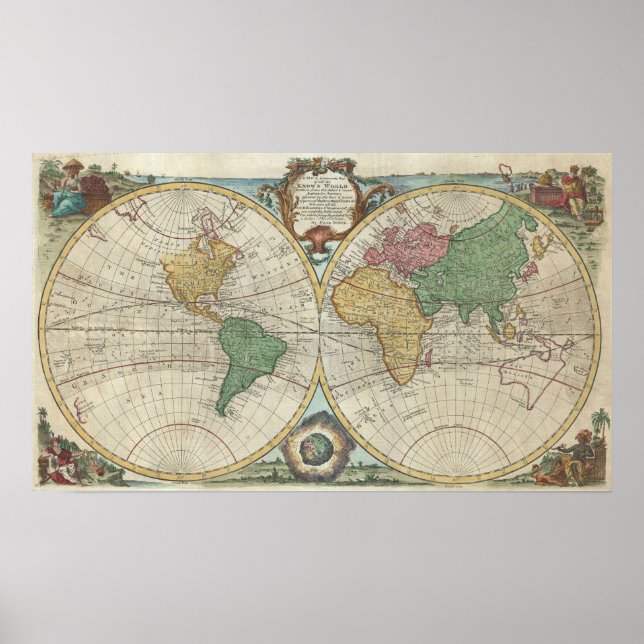 Poster Carte vintage du monde (1744) (Devant)