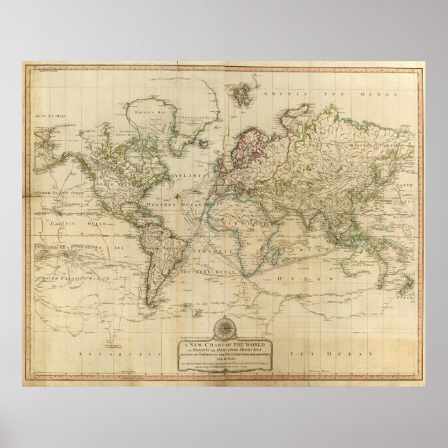 Poster Carte vintage du monde (1800) (Devant)