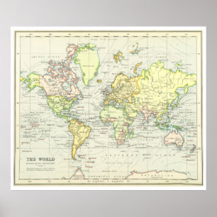 Poster Carte vintage du monde (1899)