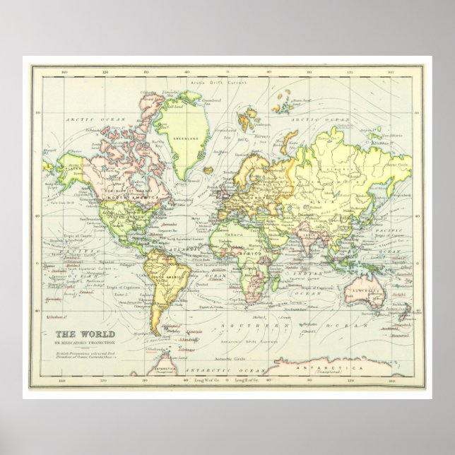 Poster Carte vintage du monde (1899) (Devant)