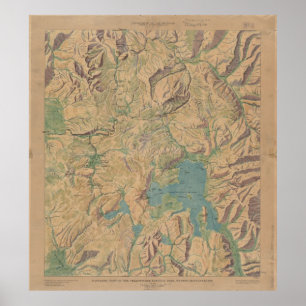 Poster Carte vintage du parc national Yellowstone (1914)