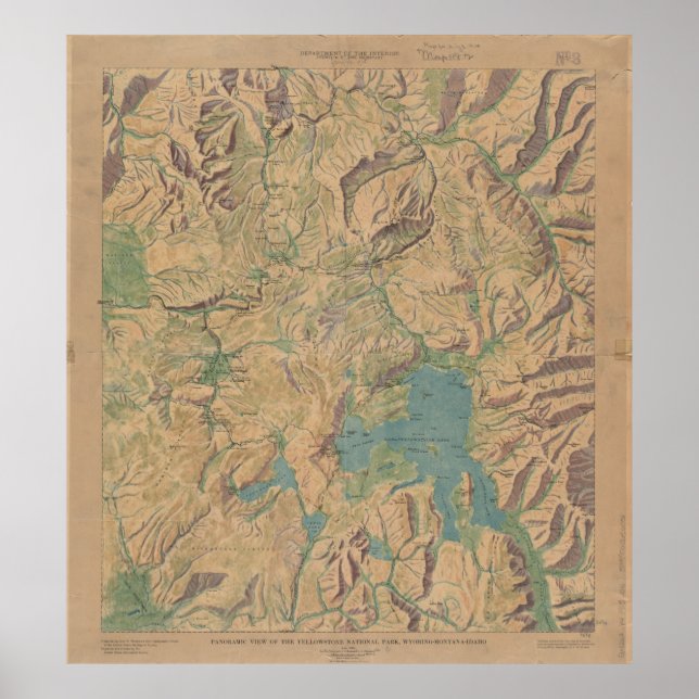 Poster Carte vintage du parc national Yellowstone (1914) (Devant)